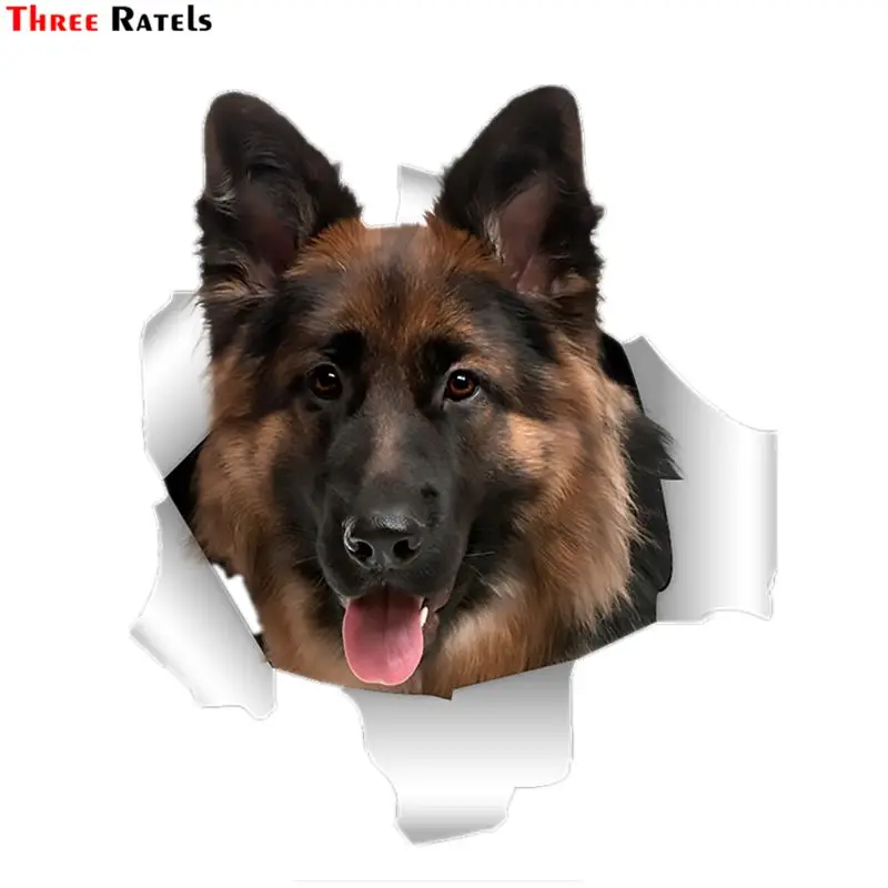 Three Ratels QD10 Cute 3D Torn Metal Design German Shepherd Dog Car Body Sticker