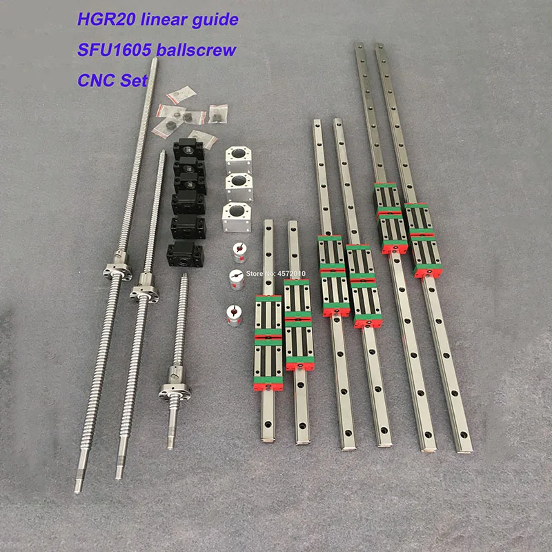 cnc set HGR20 Square Linear guide sets 12pcs HGH20CA +SFU605/1610 1605 ball screw+BK BF12 housing Coupling for Spindle motor kit