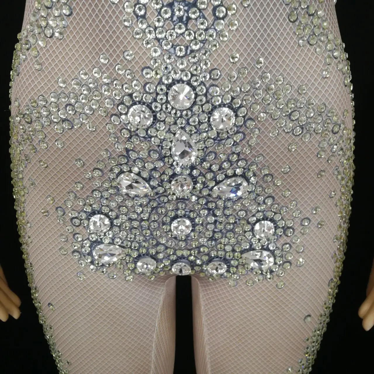 Luxus Strass Elastische Dünne Overall Frauen Geburtstag Prom Feier Party Kristalle Nachtclub Strampler Sänger Bühne Tragen