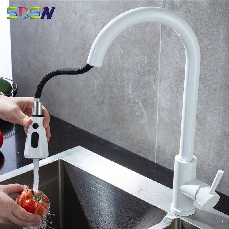 

Pull Out Kitchen Faucet SDSN White Kitchen Sink Faucets 304 Stainless Steel Pull Down Kitchen Faucets Black Gold Kitchen Tap