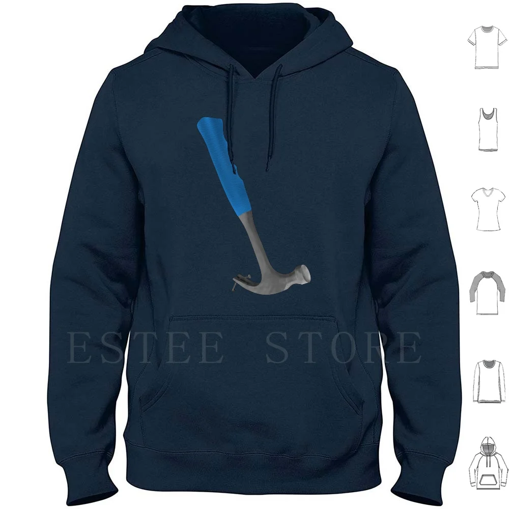 Hammer Hoodie Long Sleeve Hammer Hammered Nails Nailed Metal Hammer Steels Metal Pulling Nails Realistic Realism Blue