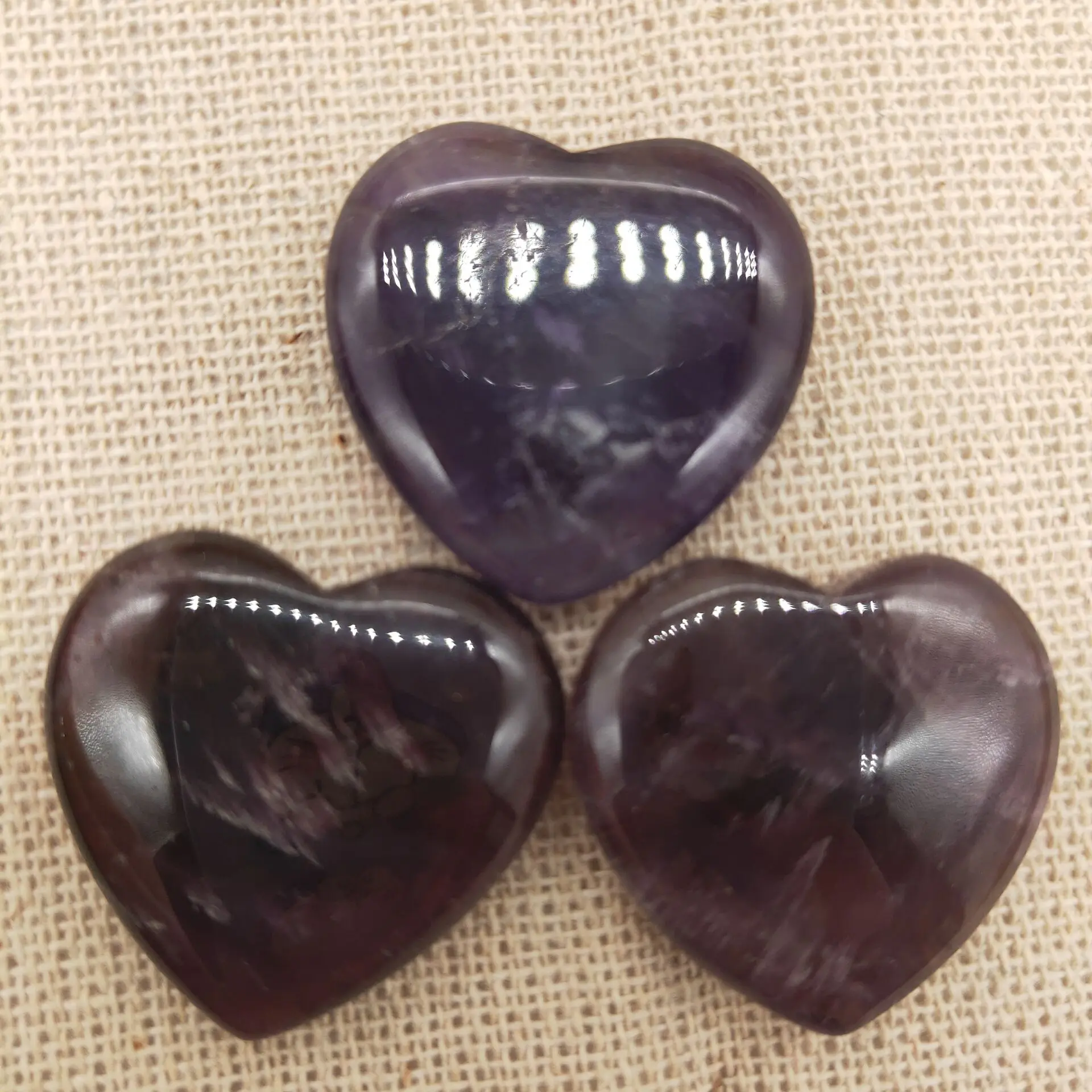 2pcs AMETHYST Crystal Heart Stone Amethyst Polished Gemstone Flat Heart Carving