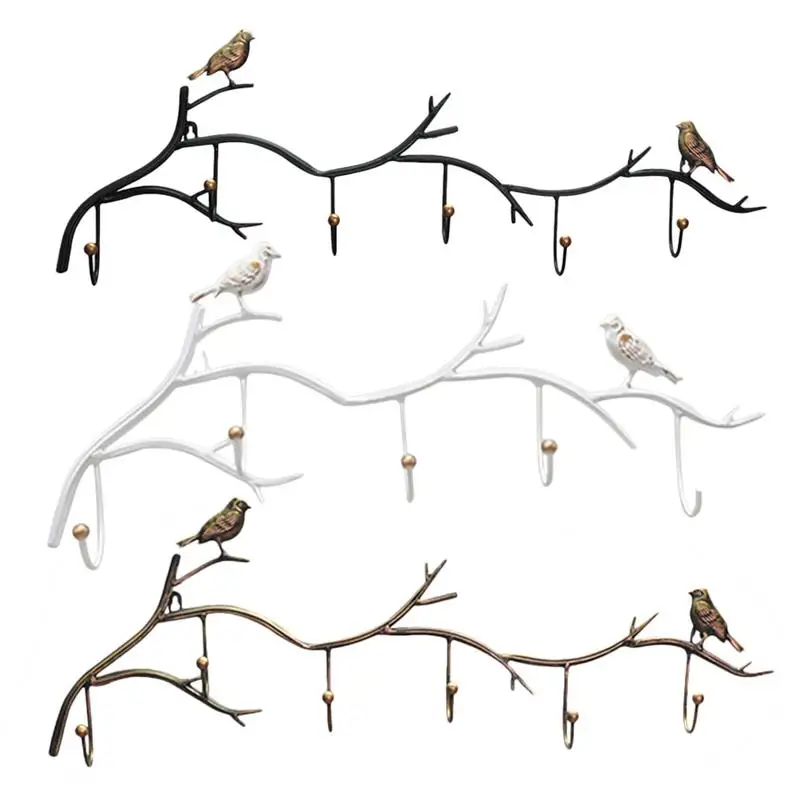 

5 Hooks Wrought Iron Bird Door Hook Rack Clothes Rack Robe Key Holder Door Wall Mounted Hat Hanger Kitchen Wall Home Decoration