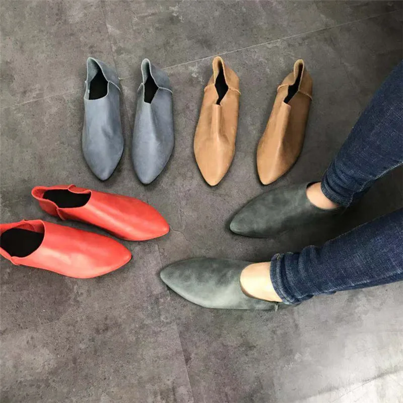 Women Genuine Leather Shoes Slip On Casual Pregnant Women Ladies Loafers Sexy Pointed Toe Woman Ladies Walking Shoes