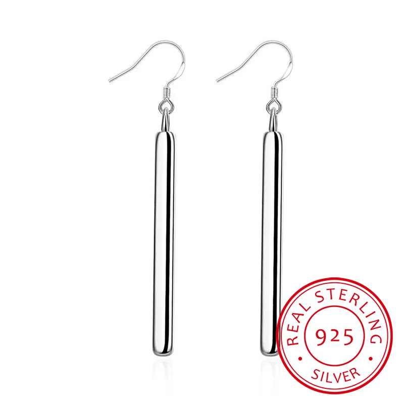 

LEKANI New Fashion Vintage 925 sterling silver Bar Dangle Drop Earrings for women Geometric Long Stick Bar Silver Earring