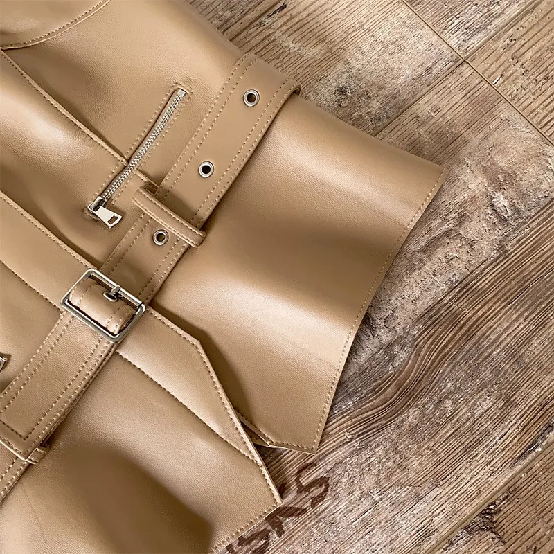 Moda damska skórzana kożuch kamizelka z ramiączkami Slim Sashes Tank kamizelka osobowość motocykl bez rękawów krótka kurtka