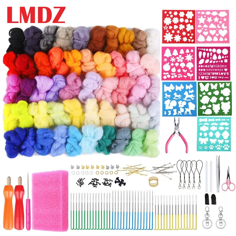 LMDZ Wool Felting Needle Kit Soft Roving Wool Fibre For Needle Felting DIY Doll Needlework Fabric Starter Spinning Craft Sets