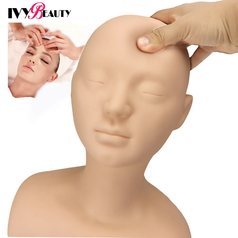 Soft Silicone Massage Training Mannequin Head With Shoulder Professional Cosmetology Make Up Practice Doll Head For Hairdressers