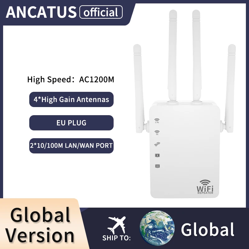 ANCATUS GLWDA1242W-EU Wireless Router 1200M 2.4G/5G Repeater Wi-Fi Range Extender Pro Network Wifi Pro