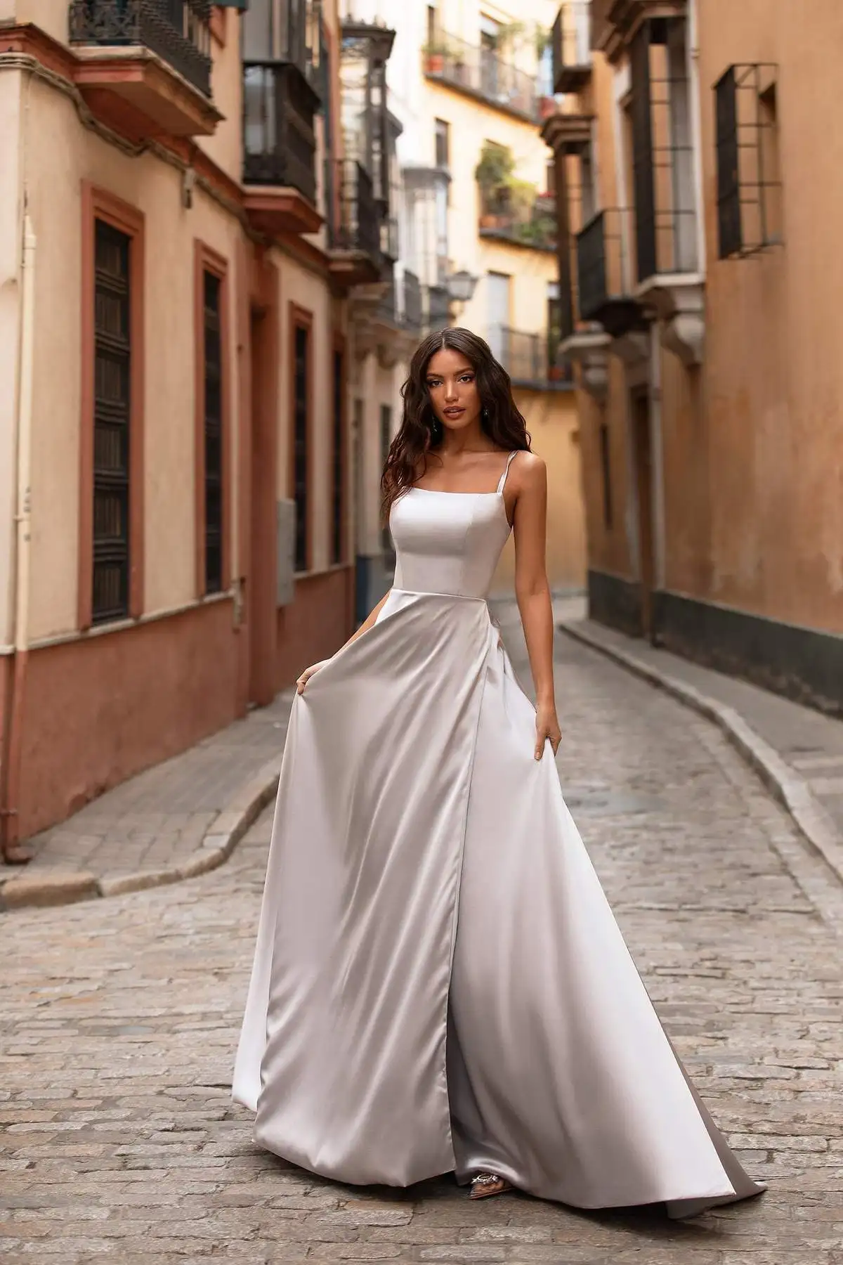 Robe de soirée longue en Satin pour femmes, Simple, Sexy, bretelles Spaghetti, dos nu, robe de soirée de célébrité