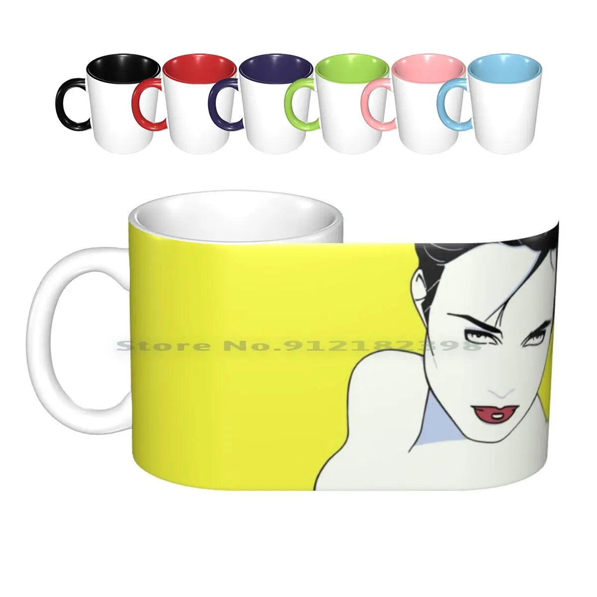 Patrick Nagel : Woman On Yellow Background Ceramic Mugs Coffee Cups Milk Tea Mug Womens Yellow Sexy Modern Art 80s 80 1980s