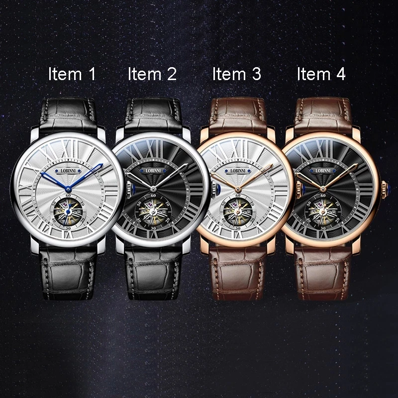 LOBINNI 남성용 자동 기계식 스포츠 시계, 사파이어 유리, 방수 뚜르비옹 시계, 탑 브랜드 럭셔리 시계