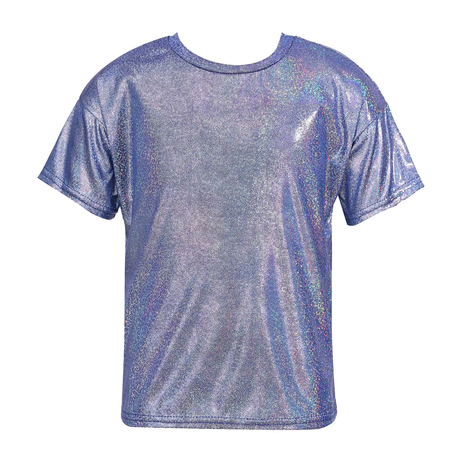 Kids Boys Girls Modern Jazz Dance Tops Fashion Metallic Shiny T-shirts Top Hip Hop Street Dancing Stage Performance Dancewear