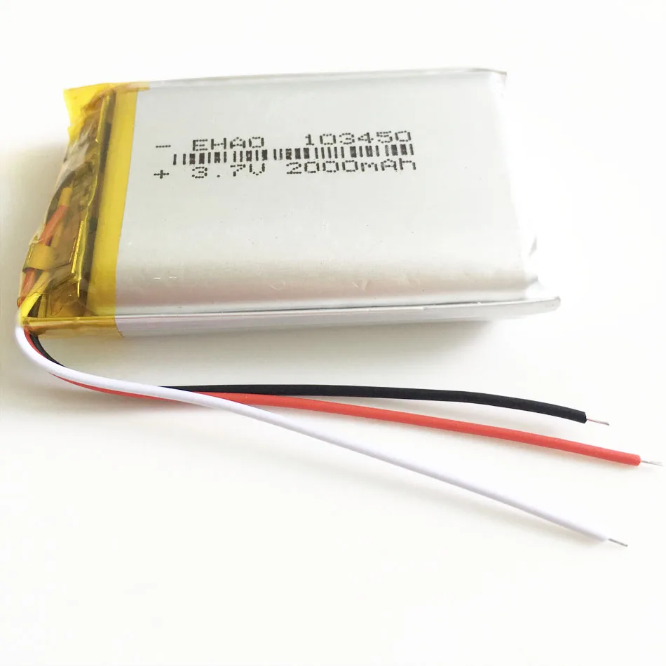 10 PCS 3.7V 2000mAh LiPo Rechargeable Battery 3 wires 3pin Plug 1.0/1.25/1.5/2.0/2.54mm 103450 For Laptop Tablet PC Smart Lock