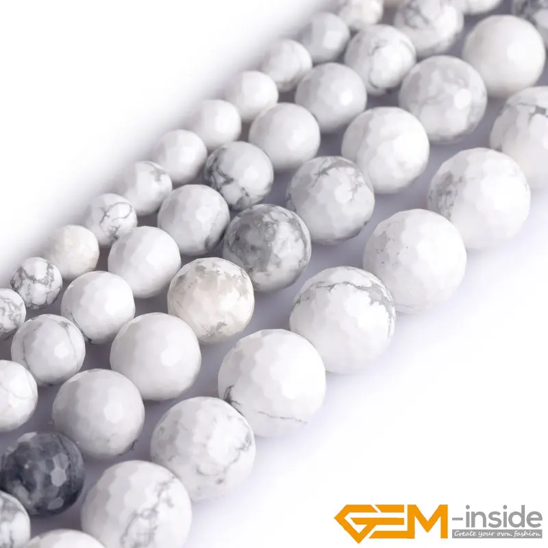 Natural Stone White Howlite Faceted Round Beads For Jewelry Making 15\