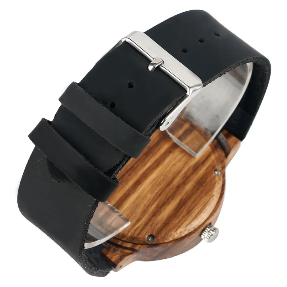 Montre en bois de bambou naturel, cadran noir/café/vert, cuir véritable, horloge masculine, Top cadeau 2019