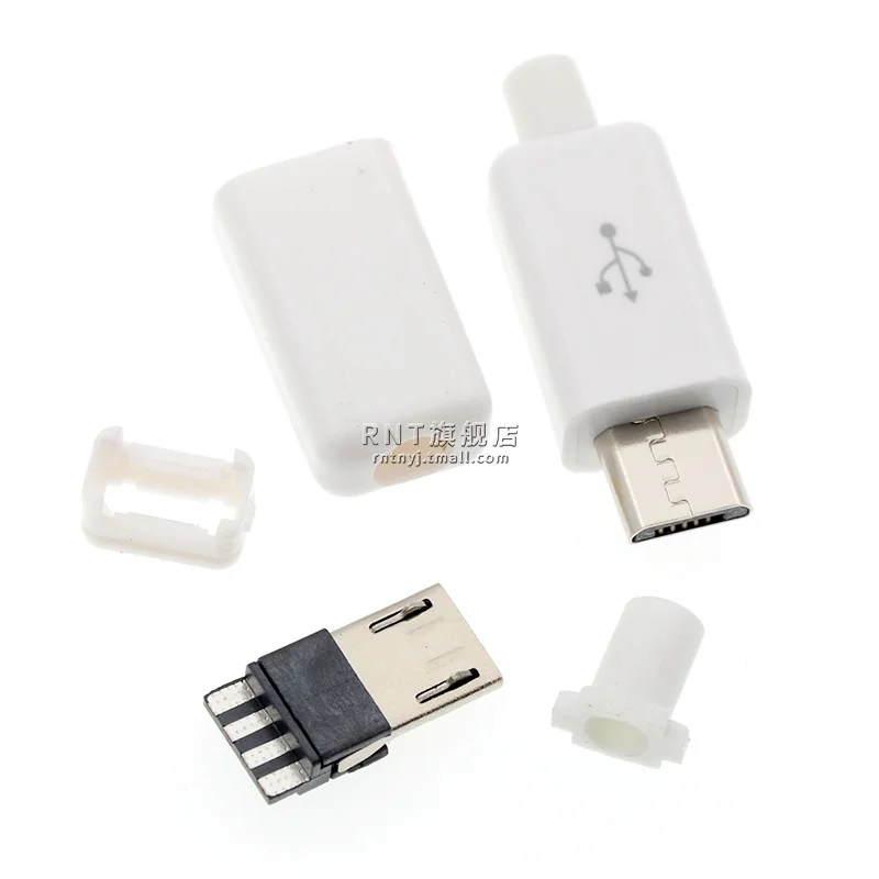5/100PCS Micro USB 4Pin Male connector plug Black/White welding Data OTG line interface DIY data cable accessories