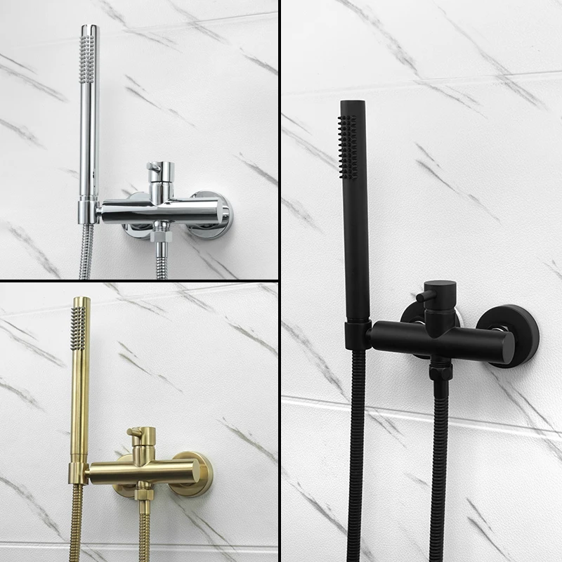 Chrome Black Bathroom Handheld Shower Set Brass Wall Mounted Hot Cold Water Faucet Hand Shower Mixer System Brushed Gold Finish