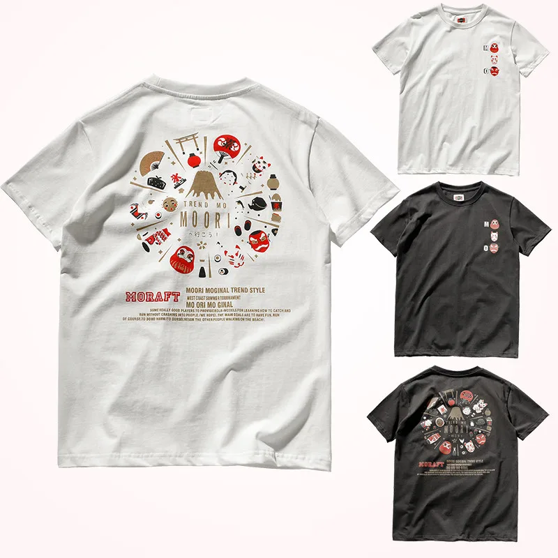 2021 Summer New Men's Fashion Short-sleeved T-shirt Chinese Style Personality Face Makeup Double-sided Printing O-neck Tops