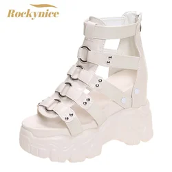 Women Thick Bottom Gladiator Shoes Woman Summer Chunky Sneakers High Platform Sandals Hollow Out 8CM Wedge Heels Beach Sandalias