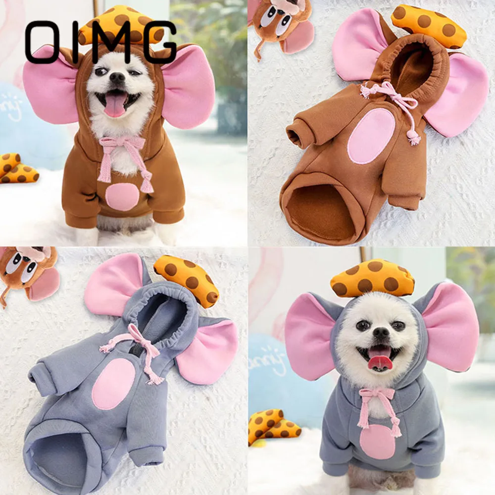 OIMG Cartoon Mouse Jumpsuit For Dogs Clothes Winter Warm Small Dogs Hoodies Pomeranian Spitz Puppy Costume Cute Pet Cat Outfits