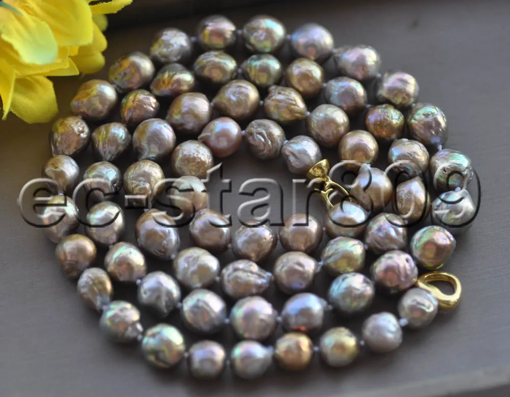 

Z11157 34" 12mm Almost Round Peacock Lavender Edison KESHI Pearl Necklace Choker Women