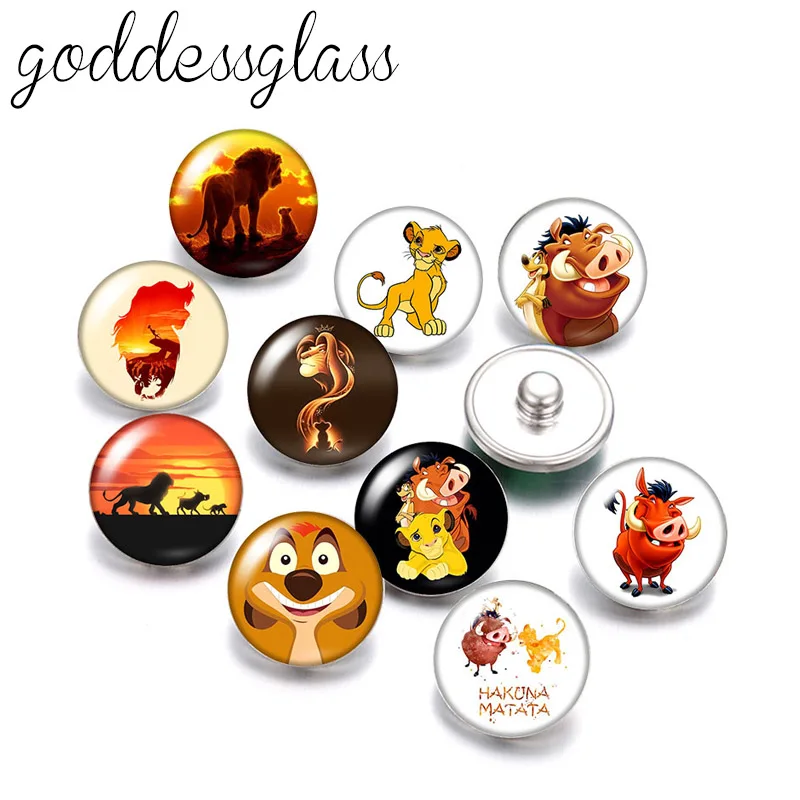 Disney The Lion King HAKUNA MATATA Simba 10pcs Round photo glass 18mm snap buttons for 18mm snap bracelets jewelry wholesale