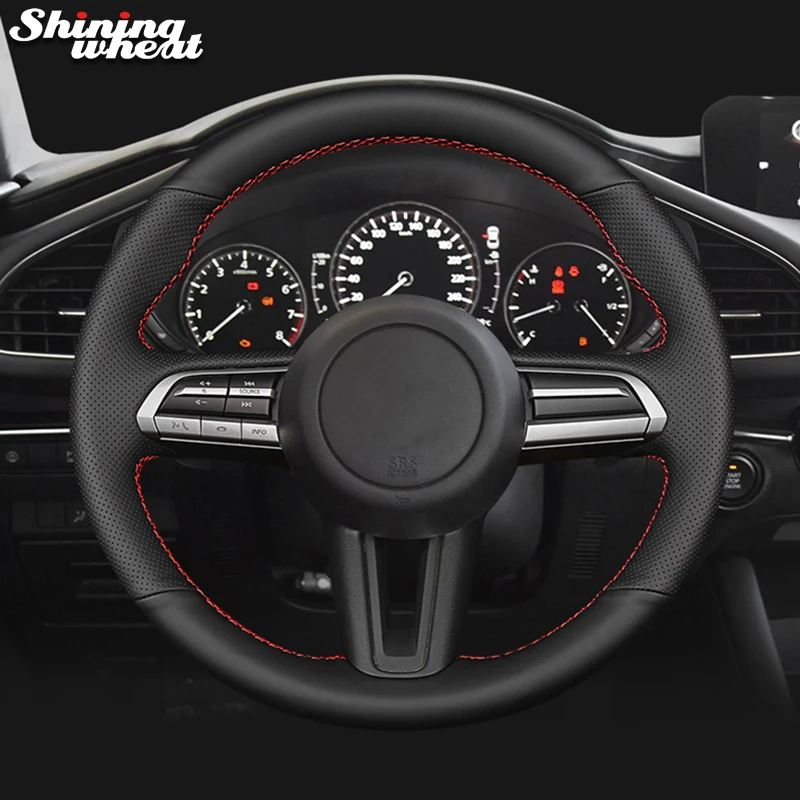 

Shining wheat Black Leather Steering Wheel Cover for Mazda 3 Axela 2020 Mazda 6 Atenza 2020 CX-5 CX5 2020 Mazda CX-9 2020