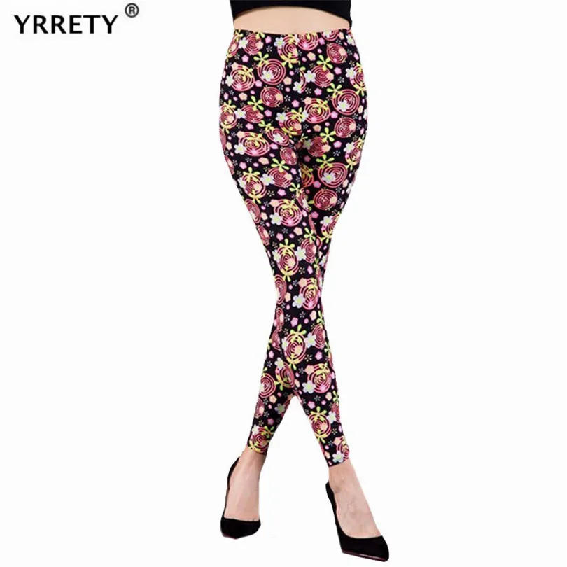 YRRETY Sexy Women Legging Flower Printing Pattern Fitness Fashion Slim High Waist Spandex Ankle-Length Butterfly Peony Pants