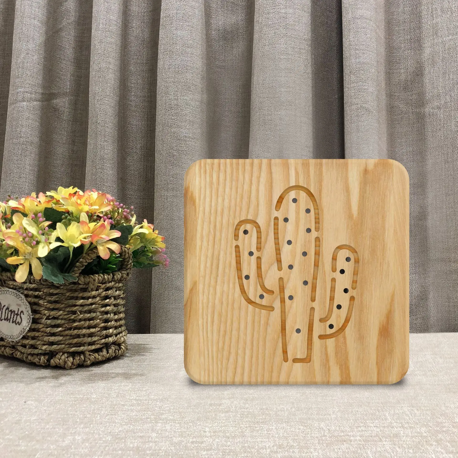 3D Plant Cactus Wooden Night Light Creative Usb Table Lamp for Kids Birthday Xmas Gift Home Bedroom Decor Dropshipping Best