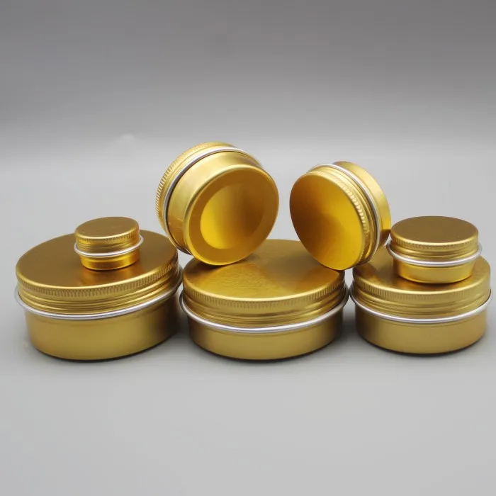 

10/15/30/50/60/80/100/150/200g gold empty round aluminum jar metal tin cans cosmetic cream DIY refillable jar tea Aluminum Pot