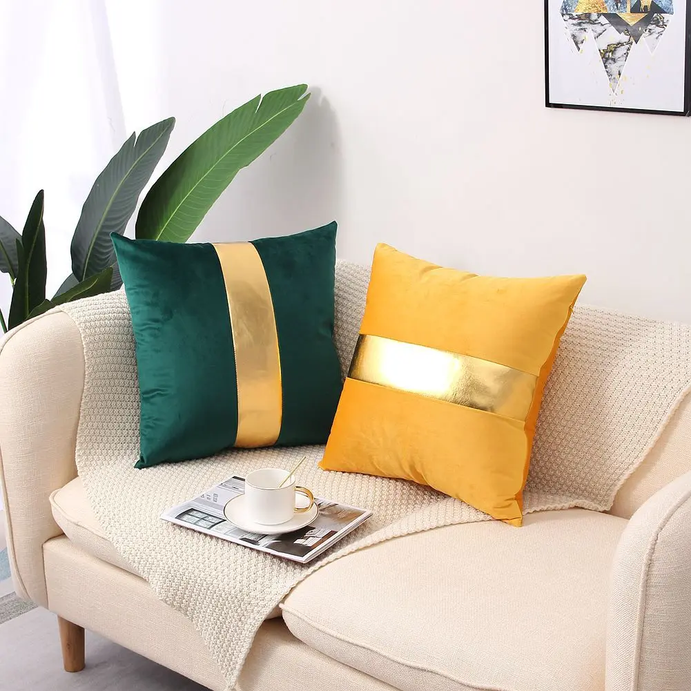 Faux Leather Patchwork Velvet Cushion Cover Sofa Pillow Cover Livingroom Pillow Case Luxury Fashion Design Pink Cushion Cover