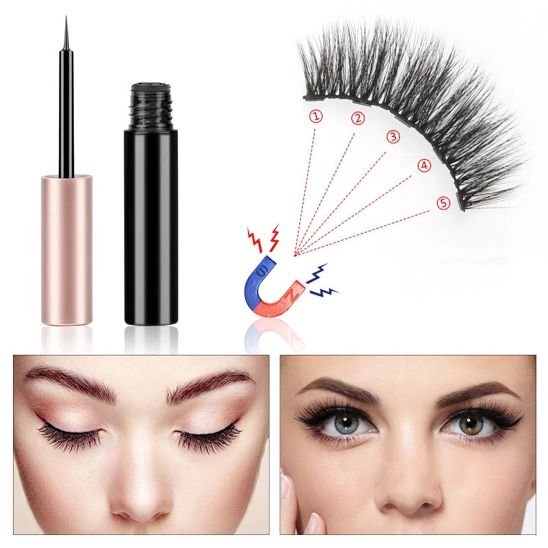 1 pair Magnetic Eyelashes False Eyelashes Set Magnetic Liquid Eyeliner Set Waterproof Long-Lasting False Eyelash Extension