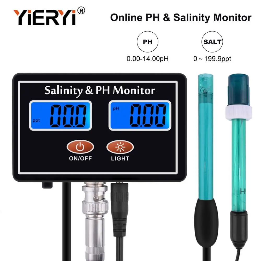 

Yieryi Online PH & Salinity Monitor 2 in 1 Aquarium Water Quality Meter Seawater Salt Tester for Pool Spa Fish Pond Aquaculture