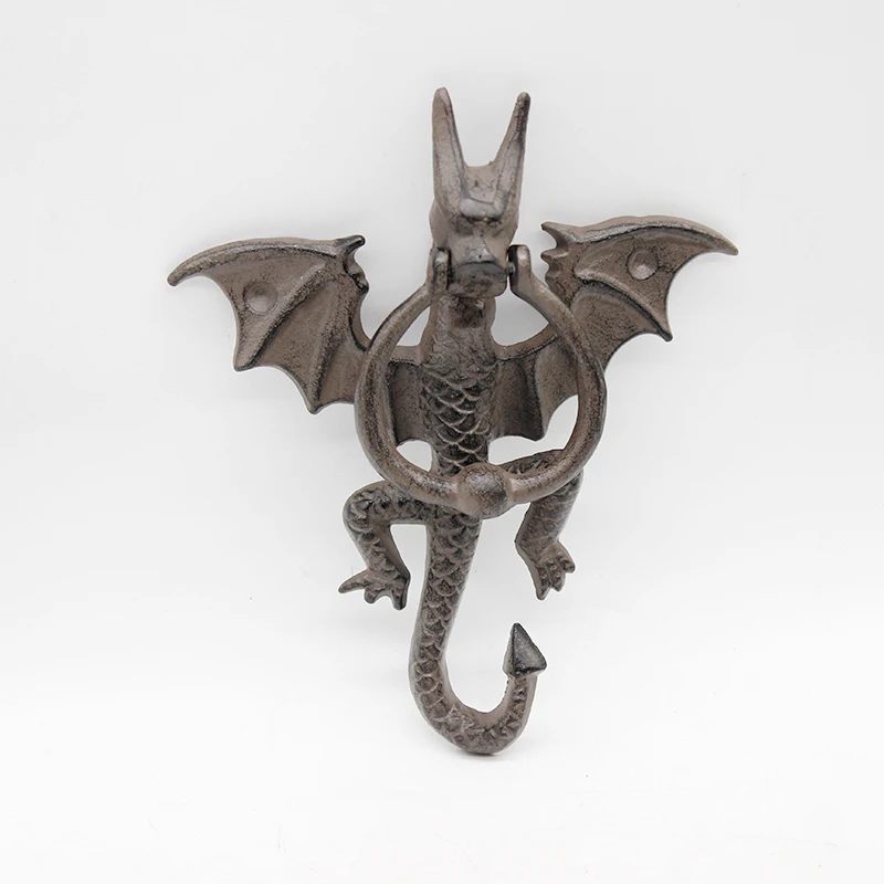 Cool Cast Iron Flying Dragon Door Knocking - Creative Home Decor - Retro Wall Mount Door Knocker Bolt Brown Color