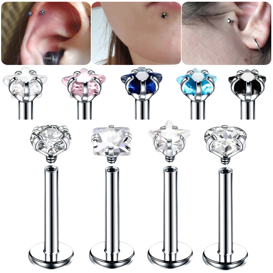 1PC 316L Stainless Steel Labret Piercing Tragus 16G Internally Thread Ear Cartilage Pircing Helix Stud Earrings Ear Stretcher