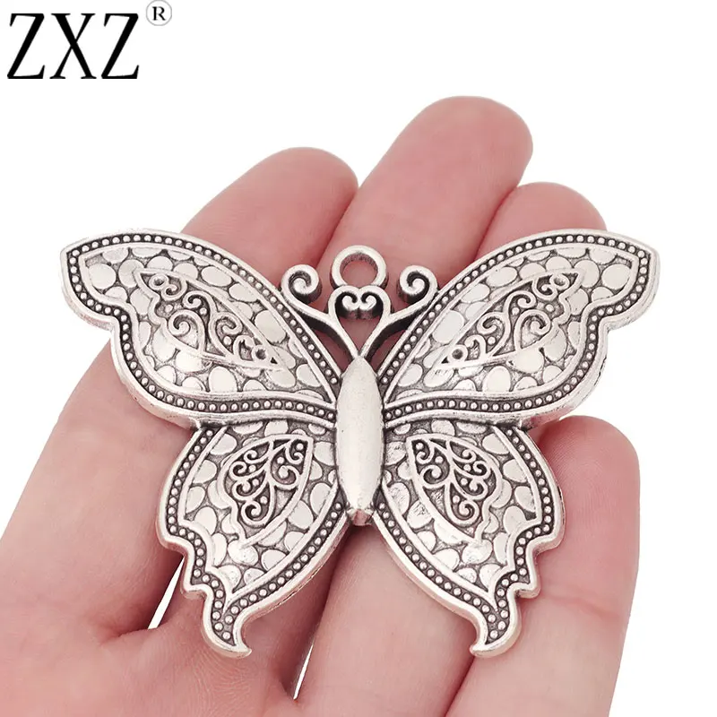 ZXZ 2pcs Tibetan Silver Large Butterfly Charms Pendants for Necklace Jewelry Making Accessories 71x55mm