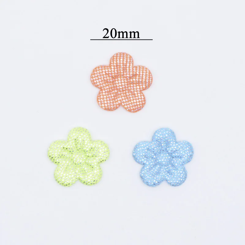 100Pcs 20mm Colorful Fabric Flower Applique Padded Patches for DIY Wedding Festival Clothes Hat Headwear Hairpin Bow Decor