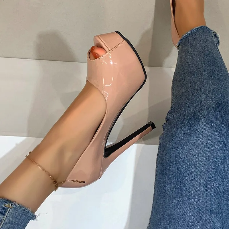 Womens Summer Sandals Sexy Exquisite High Heels Ladies Increased Stiletto Super Peep Toe Sandals Ankle Strap Ladies Pumps