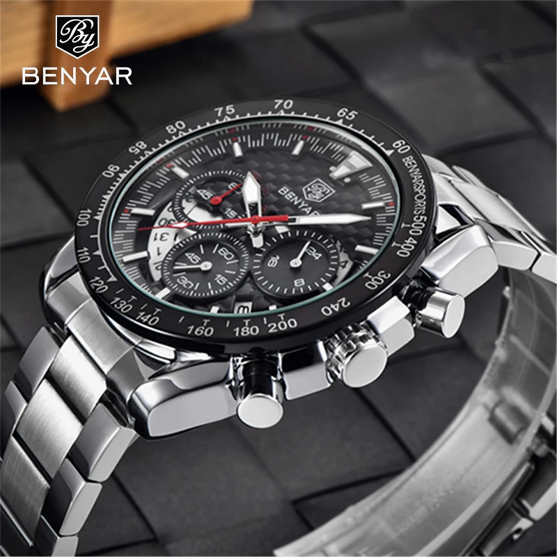 Benyar Design Top Luxury Men's Quartz Watch Multi-function Waterproof Stainless Steel Automatic Timeline Table Relogio Masculino