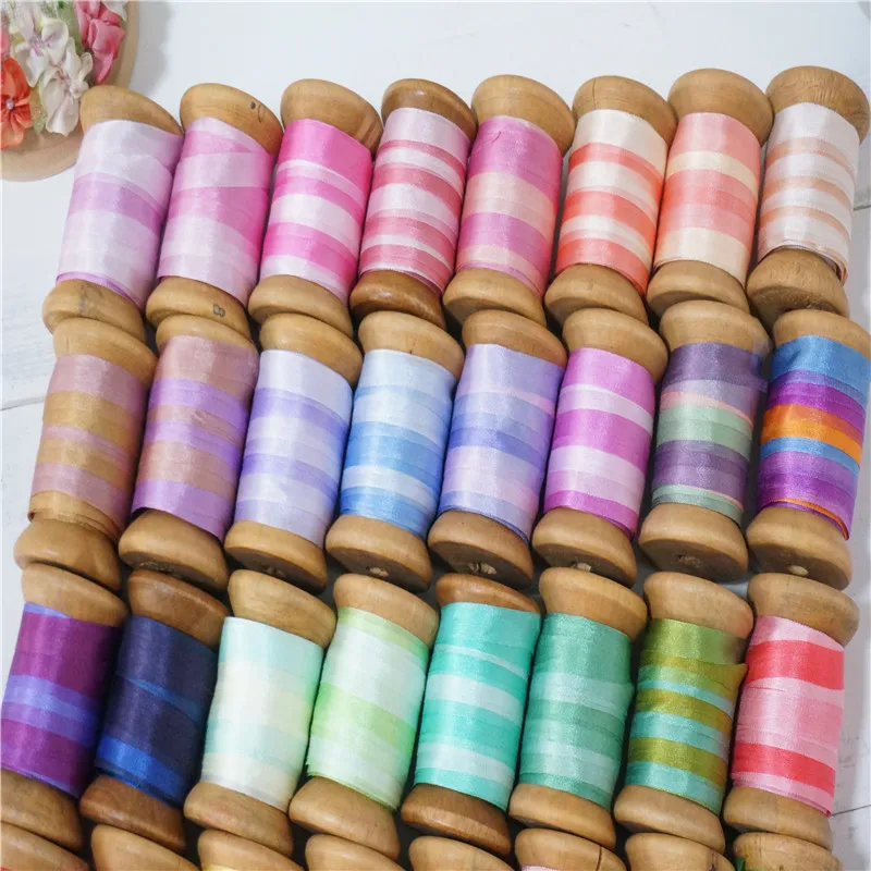 7mmX10m/roll 37colors Available 100% pure silk embroidery ribbon thin taffeta high quality silk ribbon Anya Ribbon Handcraft