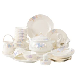 Jingdezhen bone china tableware light luxury simple Korean bowl and dish set 60 pieces of ceramics