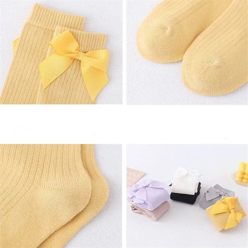 Children Girls Socks With Bows Cotton Baby Girls Socks Soft Toddlers Long Socks For Kids Princess Knee High Socks for Girls 0-8Y