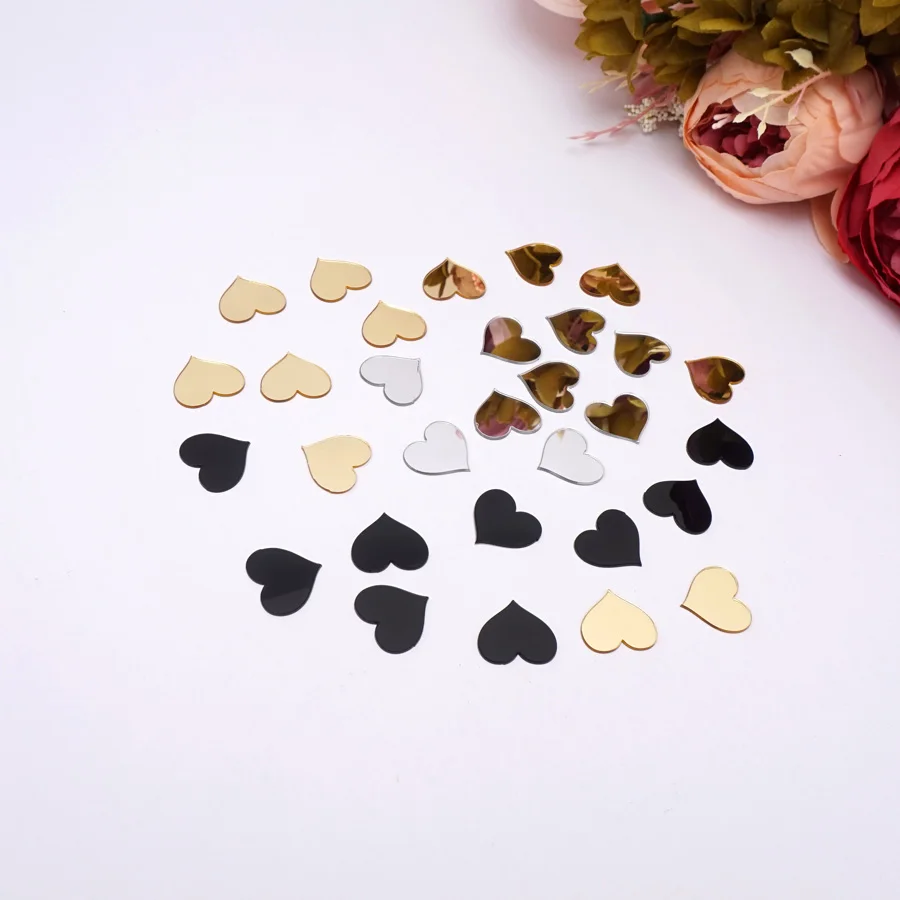 100 Piece/Lot 2x2.25cm Black Gold Silver Small Heart Shape Acrylic Mirror Wall Sticker DIY Festival Accessorie For Handing Make