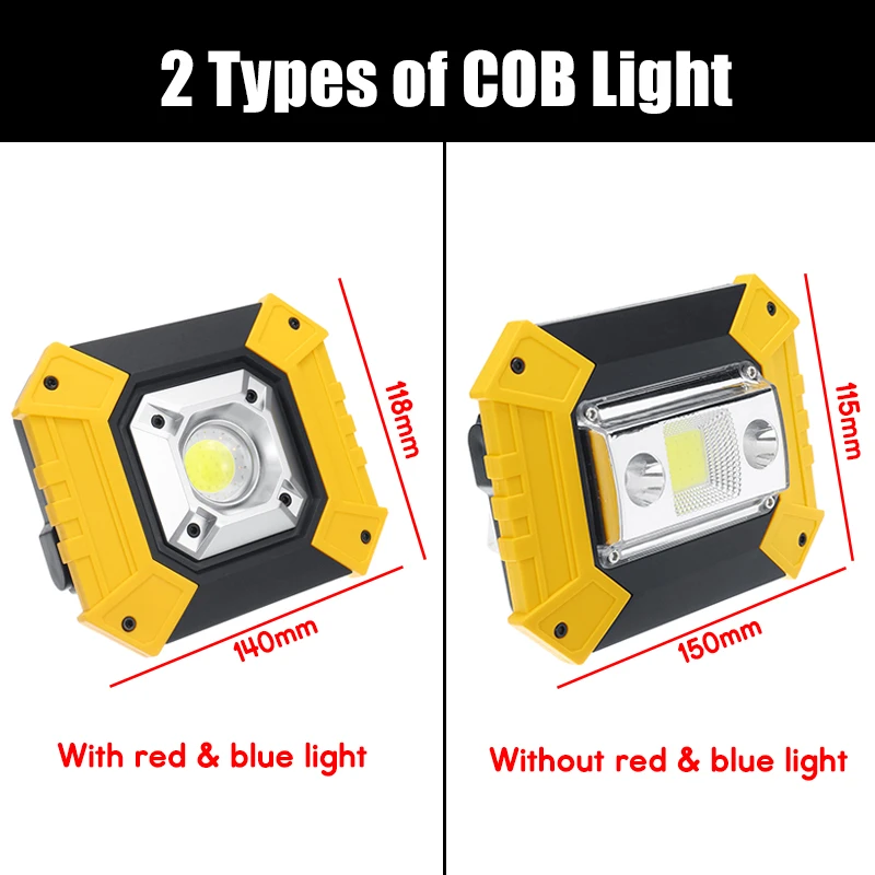 Tragbare COB Led-strahler Arbeit Licht USB Aufladbare 18650 Batterie Outdoor Licht Für Jagd Camping Notfall Taschenlampe