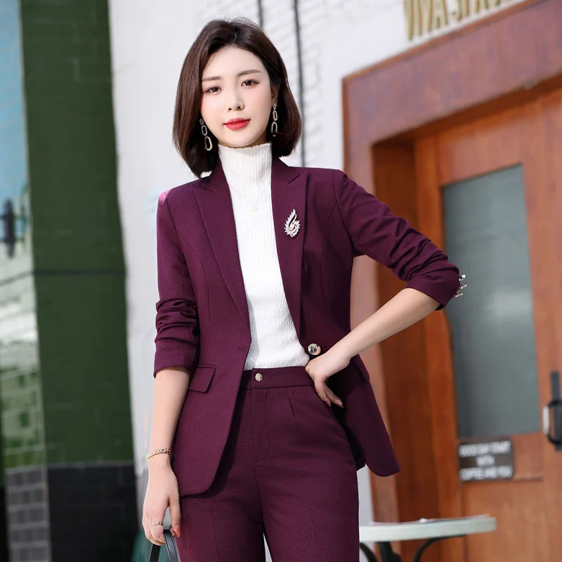 

New Women's jacket Fashion Purple Slim Coat OL Styles Autumn Winter Blazers for Women Business Work Blaser Outwear Tops Oversize