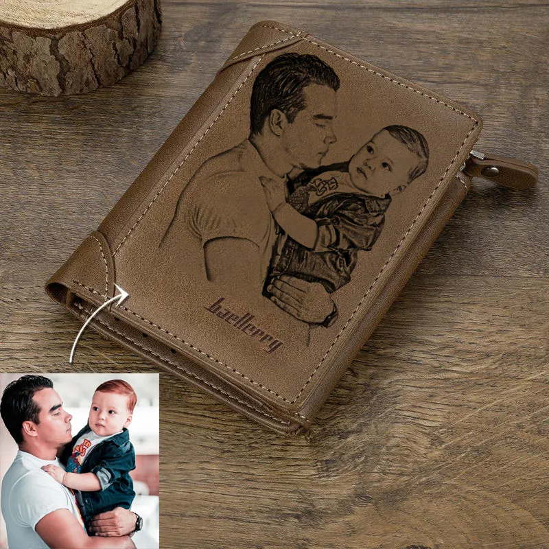 Direct sales Custom Photo Wallet Men Thin Section Buckle Leather Multi-card Three-Fold Vertical Picture Wallet Father's Day Gift