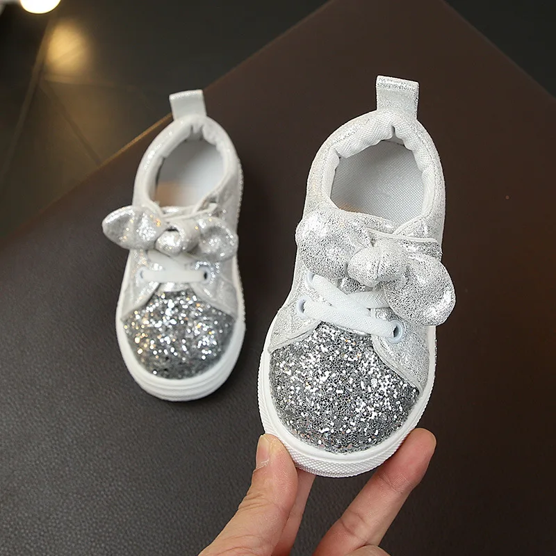 Scarpe per bambini scarpe per ragazze Sneakers bambini scarpe per bambina Sneakers Casual piatte per bambini strass con paillettes con fiocco dolce