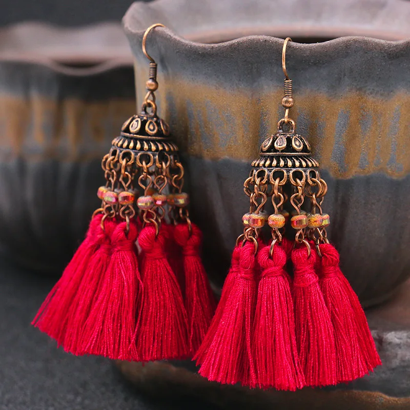 Bohemian Long Dangle Earrings for Women Fashion Vintage Round Fringed Tassel Earrings Boucles D Oreille Femme 2023 Boho Jewelry