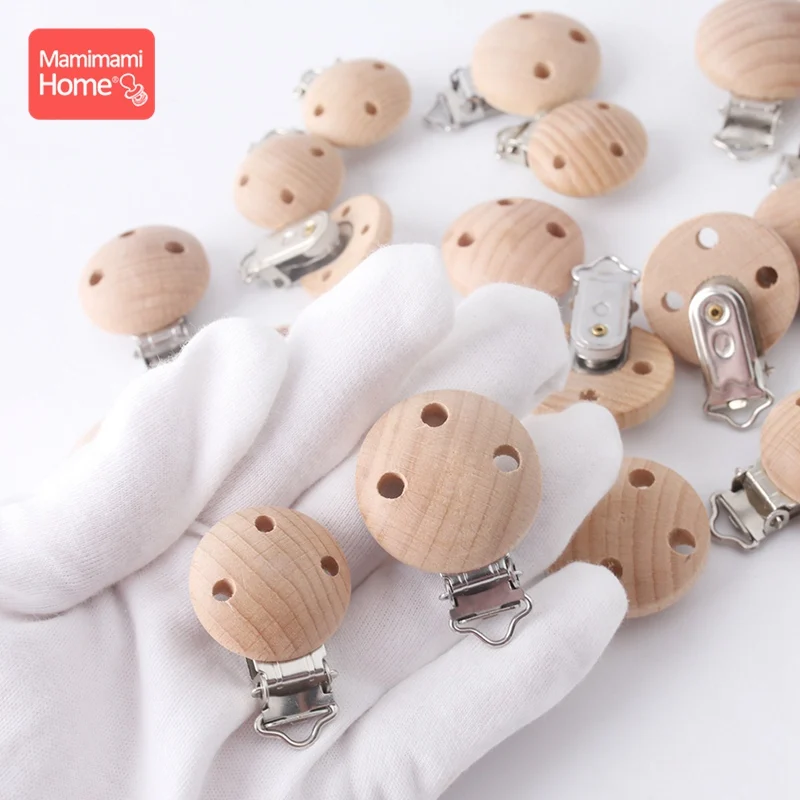 50pc Wooden Pacifier Clips Beech Wooden Teether Metal Clips BPA Free Wooden Blank Nipple Holder Chain Toy Custom Name Clips Gift